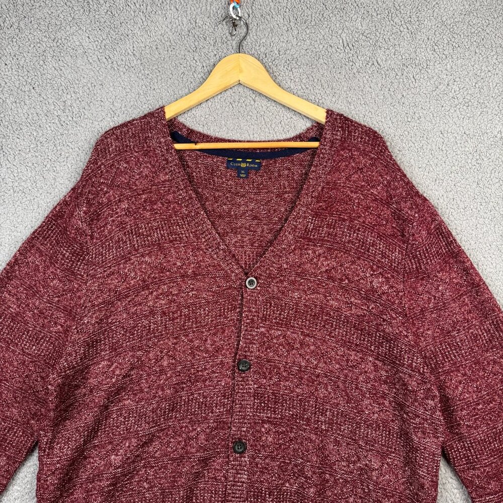 Club Room Cardigan Sweater Size XL Burgundy Cable Knit Agryle Regular Fit Cotton